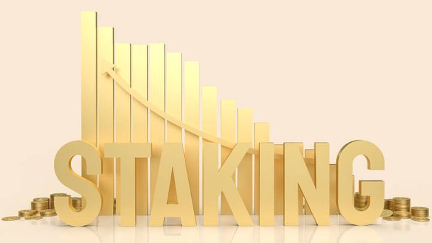 gold word staking and  chart for business or cryptocurrency concept 3d rendering.